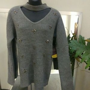 Endless Rose Embellished Slit Neck Sweater